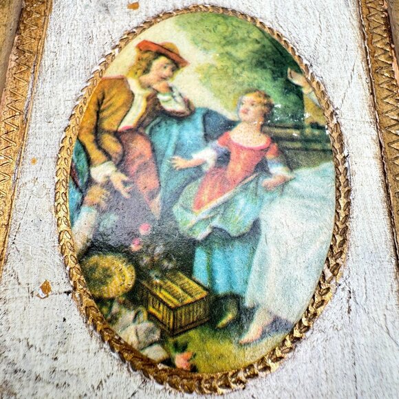 Vintage Florentine Giltwood Plaque Scene Artwork Handmade In Italy - Picture 2 of 12